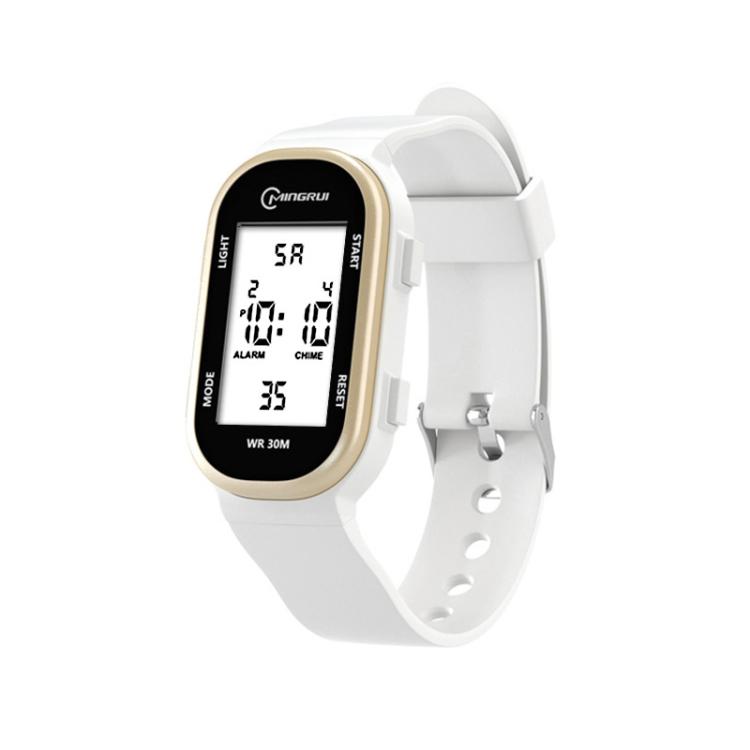 MINGRUI Kids Digital Sport Watch 30M Waterproof Slim Fitness Wristband for Boys Girls with LED Backlight, Alarm, Calendar — White Screen White