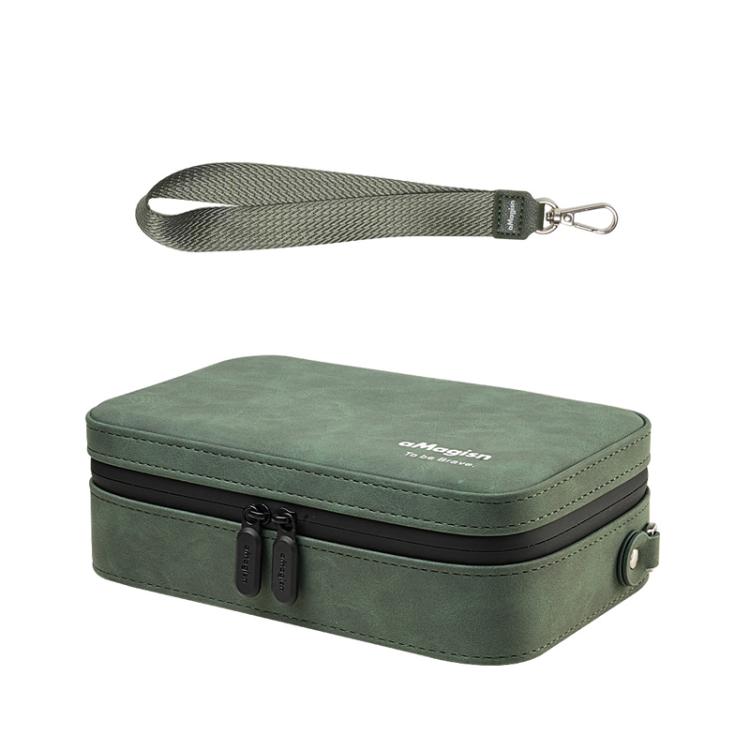 aMagisn Nubuck Leather Action Camera Carrying Case Small Travel Storage Bag with Adjustable Dividers — Gray
