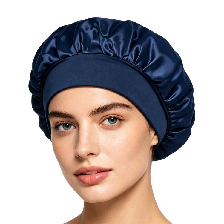 Adjustable Women Shower Cap Wide Brim Sleep Cap For Chemotherapy Hair Care — Black
