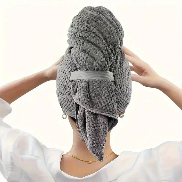 24x39 Inch Ultra Absorbent Hair Towel Wrap For Long Hair Large Waffle Weave Microfiber Drying Turban With Elastic Strap — Milk White
