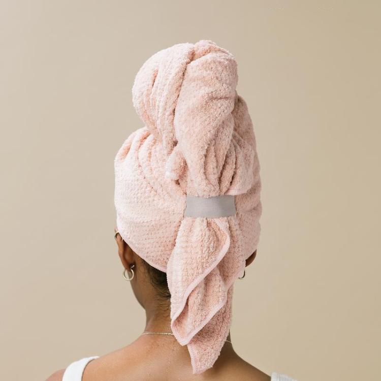 24x39 Inch Ultra Absorbent Hair Towel Wrap For Long Hair Large Waffle Weave Microfiber Drying Turban With Elastic Strap — Gray