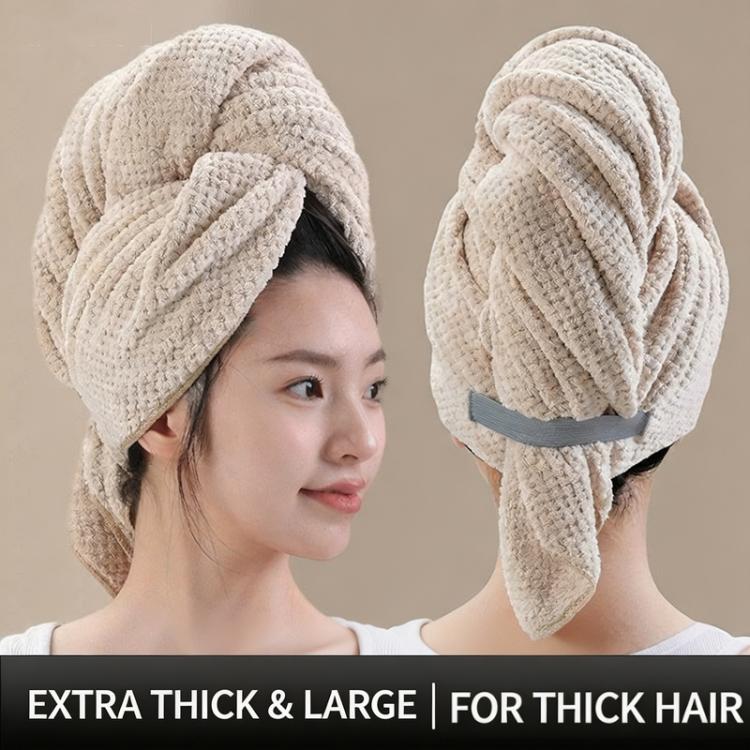 24x39 Inch Ultra Absorbent Hair Towel Wrap For Long Hair Large Waffle Weave Microfiber Drying Turban With Elastic Strap — Camel
