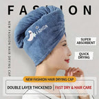 Microfiber Hair Towel Wrap For Women Super Absorbent Quick Dry Hair Drying Cap With Cute Embroidery Soft Coral Fleece Hair Turban — Bean Green
