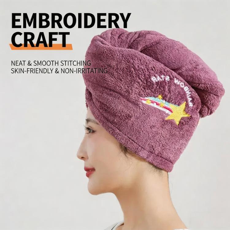 Microfiber Hair Towel Wrap For Women Super Absorbent Quick Dry Hair Drying Cap With Cute Embroidery Soft Coral Fleece Hair Turban — view 7