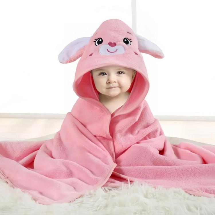 Coral Fleece Absorbent Baby Swaddle Blanket Towel With Cape — 80x80cm