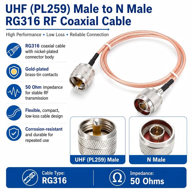 UHF Male To N-Type Male RG316 Extension Cable RF Coaxial Cable — view 9