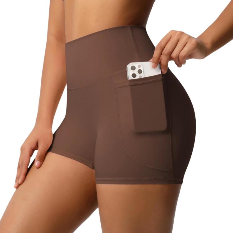 High-waisted Tight-fitting Yoga Shorts Three-quarter Length With Pockets