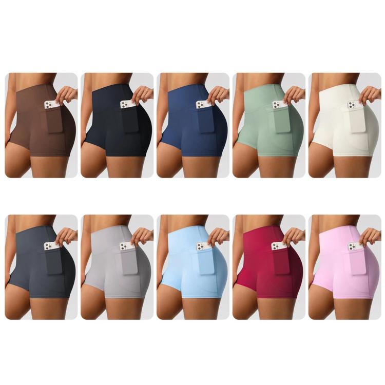 High-waisted Tight-fitting Yoga Shorts Three-quarter Length With Pockets