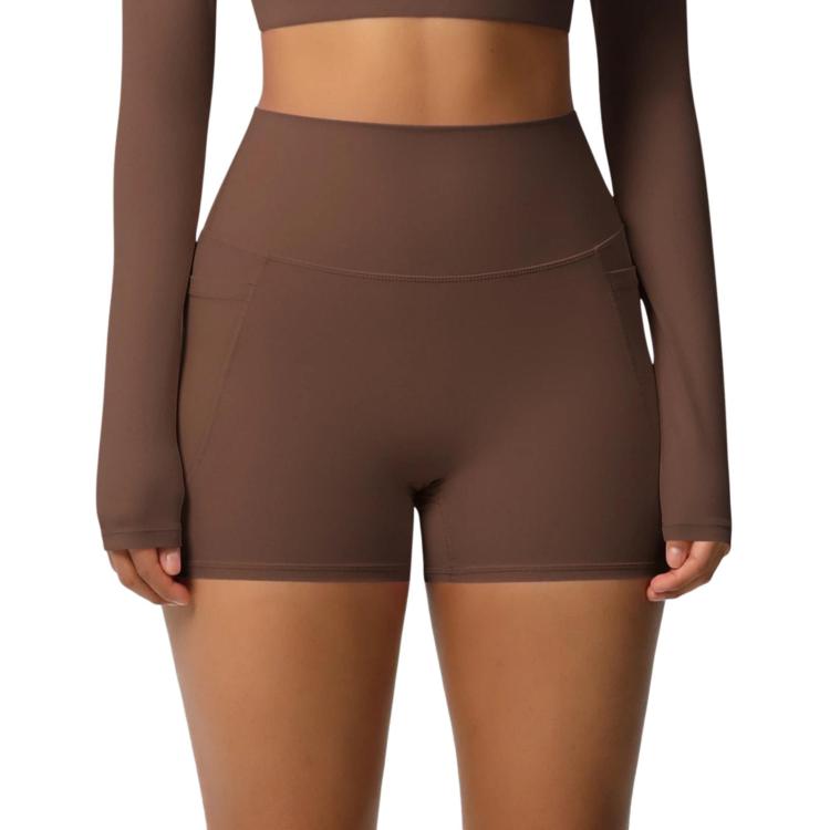 High-waisted Tight-fitting Yoga Shorts Three-quarter Length With Pockets