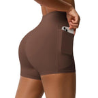 High-waisted Tight-fitting Yoga Shorts Three-quarter Length With Pockets