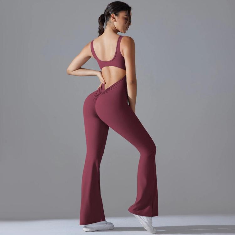 Long Yoga Backless Hip Lift Slimming Wide-leg Bodysuit — view 30