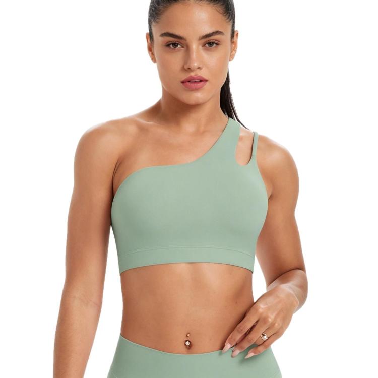 One-Shoulder Backless Sports Bra For Running Fitness And Yoga — Cherry Blossom Pink