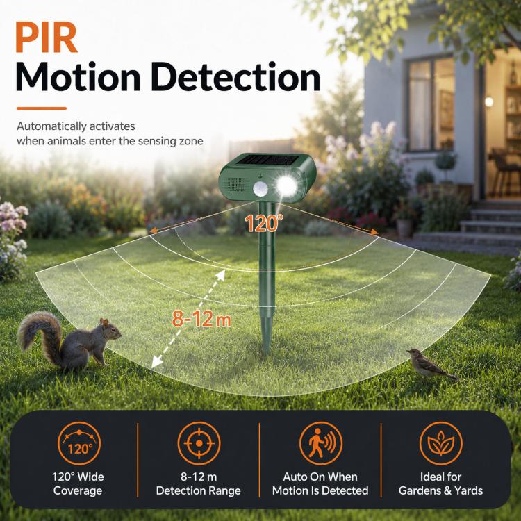 Solar Animal Repeller Outdoor Ultrasonic Cat Deterrent Yard with PIR Motion Sensor 4 Modes Ultrasonic Bird Deterrent Garden Dog Repeller with LED Flashing Light — view 6