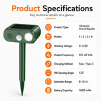 Solar Animal Repeller Outdoor Ultrasonic Cat Deterrent Yard with PIR Motion Sensor 4 Modes Ultrasonic Bird Deterrent Garden Dog Repeller with LED Flashing Light — view 10