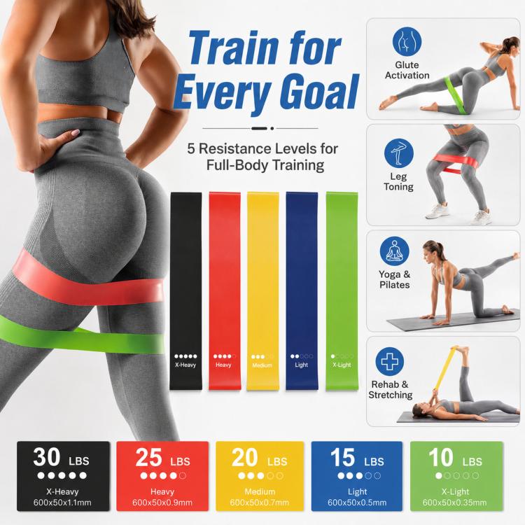 5-in-1 Resistance Loop Bands TPE Exercise Bands Workout Set with Storage Bag
