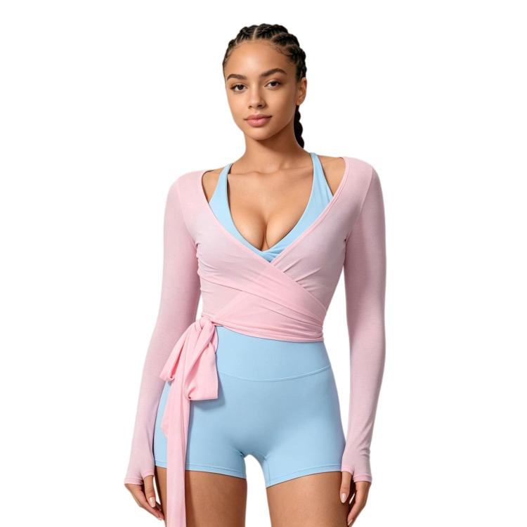 Women Long-Sleeve Slim-Fit Yoga Top, Quick-Dry Pilates Fitness Shirt Sports Cover-Up — Green