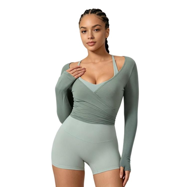 Women Long-Sleeve Slim-Fit Yoga Top, Quick-Dry Pilates Fitness Shirt Sports Cover-Up — view 20
