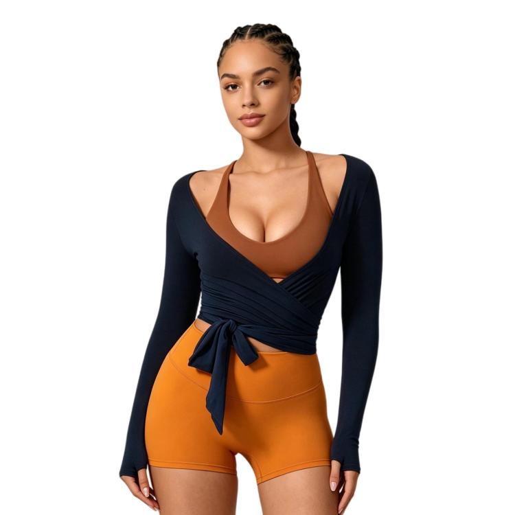 Women Long-Sleeve Slim-Fit Yoga Top, Quick-Dry Pilates Fitness Shirt Sports Cover-Up — M