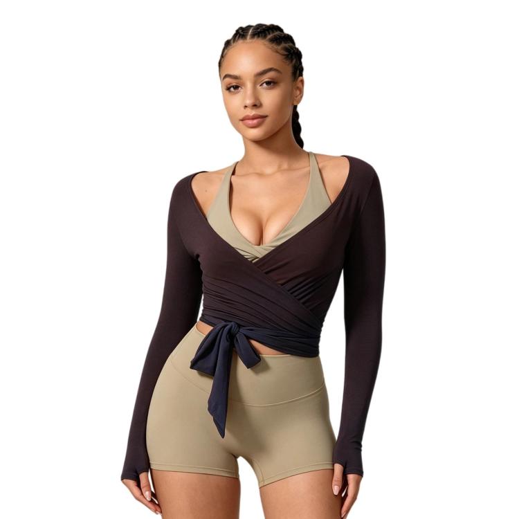 Women Long-Sleeve Slim-Fit Yoga Top, Quick-Dry Pilates Fitness Shirt Sports Cover-Up — Skin