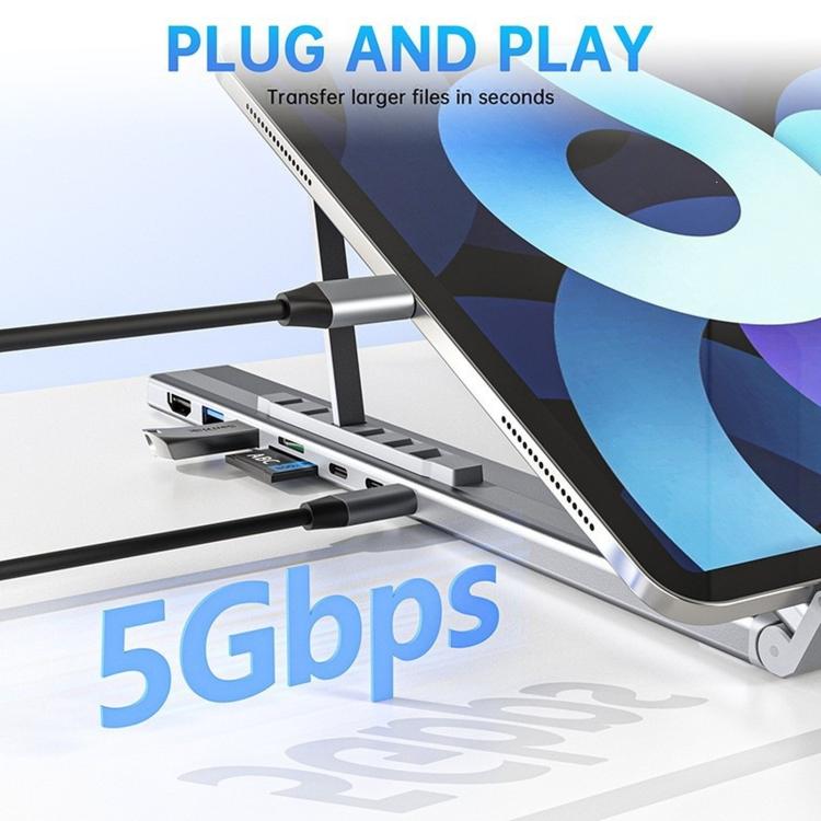 8-In-1 Laptop Stand With USB-C Hub Laptop Riser With Gigabit Ethernet, 4K HDMI, 2 USB 3.0, SD/TF, 100W PD, Foldable Portable Docking Station — view 4