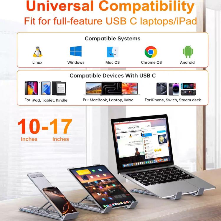 8-In-1 Laptop Stand With USB-C Hub Laptop Riser With Gigabit Ethernet, 4K HDMI, 2 USB 3.0, SD/TF, 100W PD, Foldable Portable Docking Station — view 7
