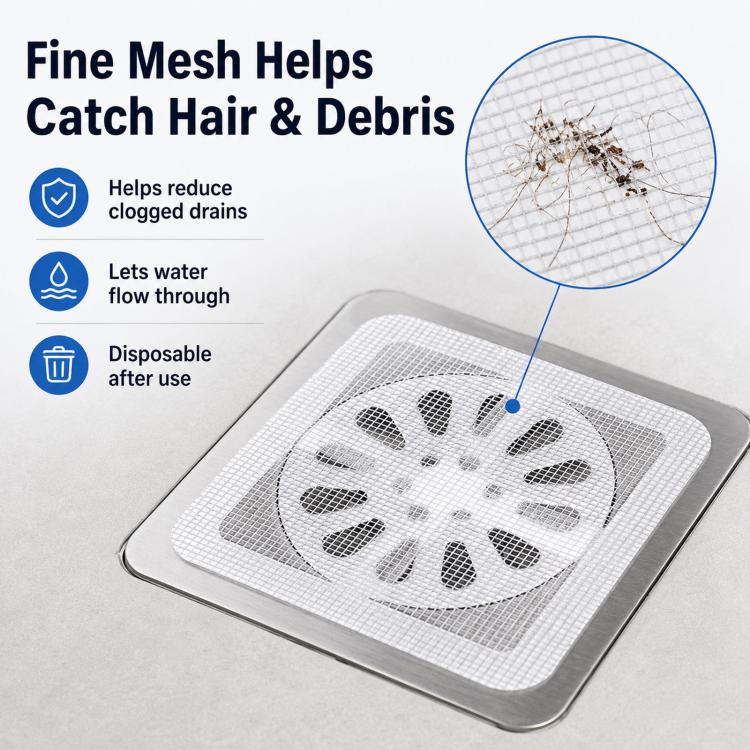 50pcs Disposable Shower Drain Hair Catcher Mesh Stickers Drain Cover Catcher for Bathroom, Bathtub, Kitchen Sink — view 3