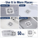 50pcs Disposable Shower Drain Hair Catcher Mesh Stickers Drain Cover Catcher for Bathroom, Bathtub, Kitchen Sink — view 6