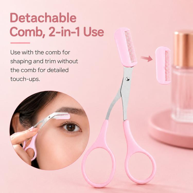 Eyebrow Scissors with Comb 2-in-1 Stainless Steel Curved Eyebrow Trimmer Scissors Beauty Shears for Women — view 3