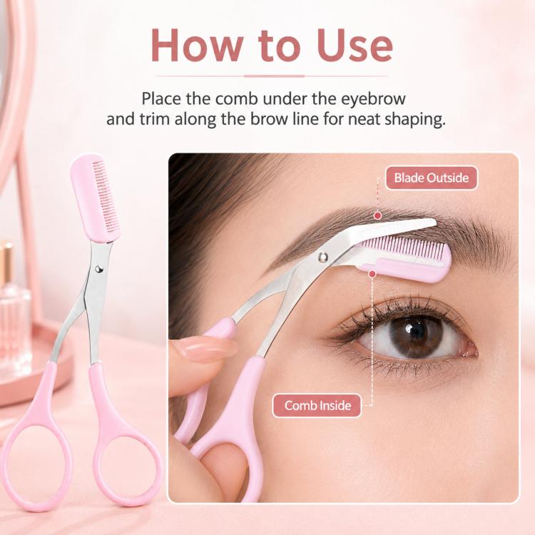 Eyebrow Scissors with Comb 2-in-1 Stainless Steel Curved Eyebrow Trimmer Scissors Beauty Shears for Women — view 6