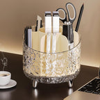 360-degree Rotating Makeup Organizer with 7 Compartments Glacial Texture Spinning Cosmetic Storage Vanity Organizer Clear Brush Holder — view 3