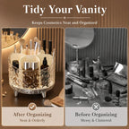 360-degree Rotating Makeup Organizer with 7 Compartments Glacial Texture Spinning Cosmetic Storage Vanity Organizer Clear Brush Holder — view 4
