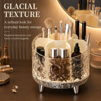 360-degree Rotating Makeup Organizer with 7 Compartments Glacial Texture Spinning Cosmetic Storage Vanity Organizer Clear Brush Holder — view 8