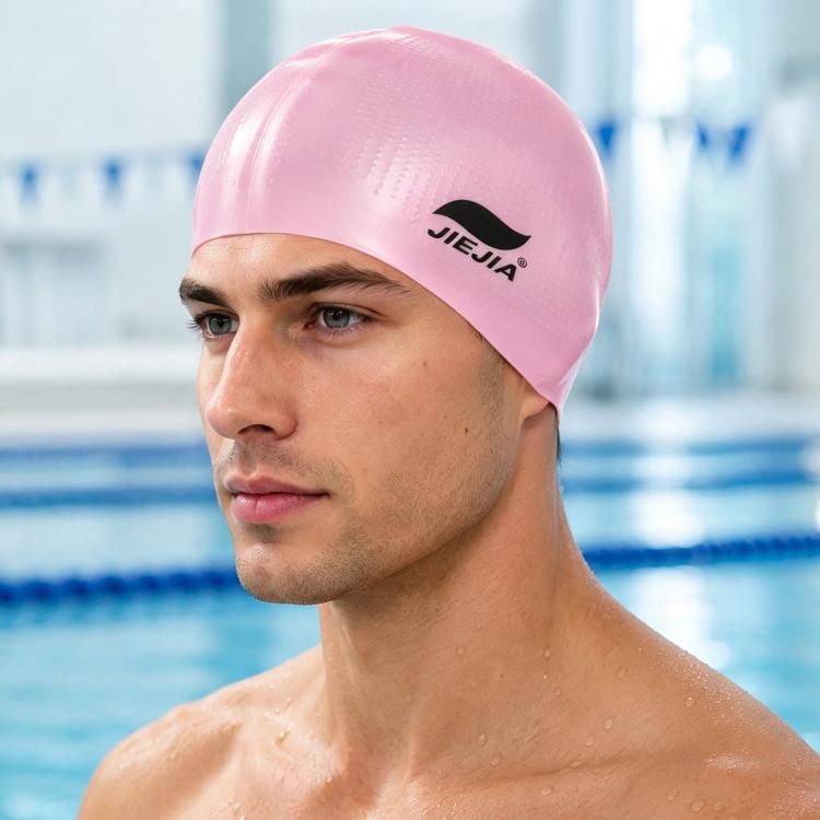 JIEJIA Silicone Waterproof Anti-Slip Granular Swim Cap, Elastic Swimming Hat For Adults & Kids — Pink