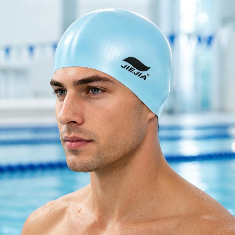 JIEJIA Silicone Waterproof Anti-Slip Granular Swim Cap, Elastic Swimming Hat For Adults & Kids — Blue