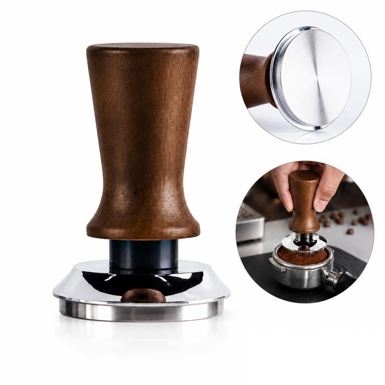 Solid Wood Handle Stainless Steel Constant Force Coffee Tamper — 58mm Threaded Bottom