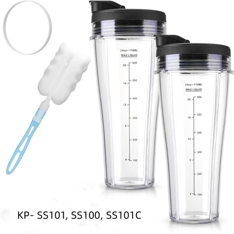 24oz Slim Replacement Cups and Lids Set For Ninja SS101 / SS100 / SS300 — Cup+Lid