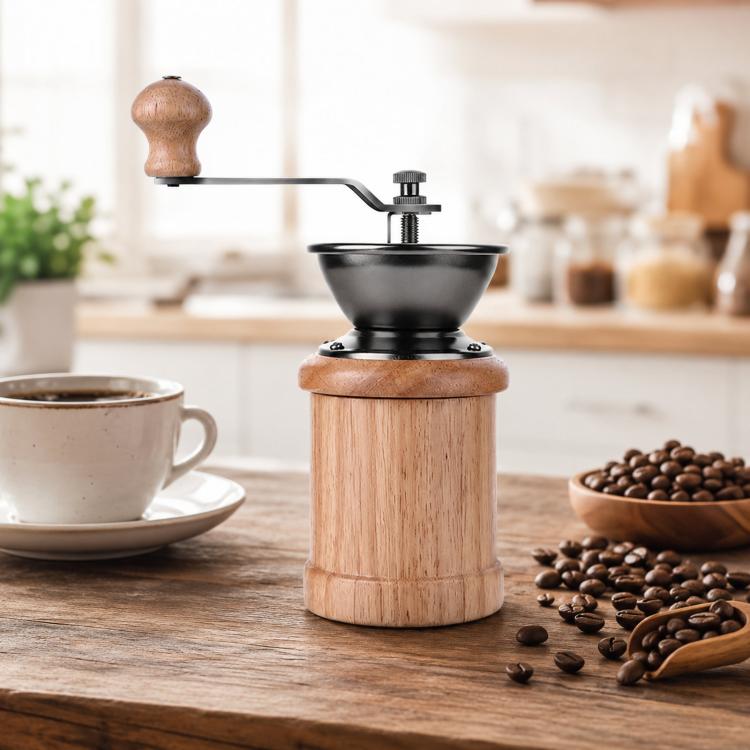 Small Portable Adjustable Hand-cranked Coffee Grinder — Oak Natural Color
