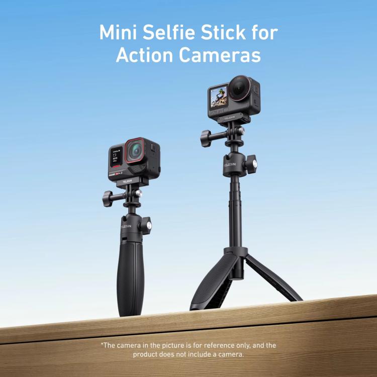TELESIN Mini Selfie Stick Tripod 3.0 for Action Camera 18-46cm Extendable Aluminum Pole with 360-degree Ball Head