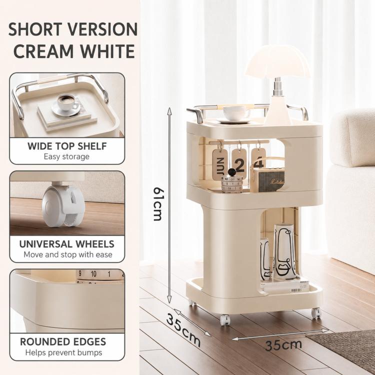 Mobile Side Table with Wheels 3-Tier Rolling Utility Cart Lockable Bedside Nightstand