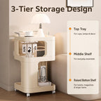 Mobile Side Table with Wheels 3-Tier Rolling Utility Cart Lockable Bedside Nightstand — Tall Type Yellow