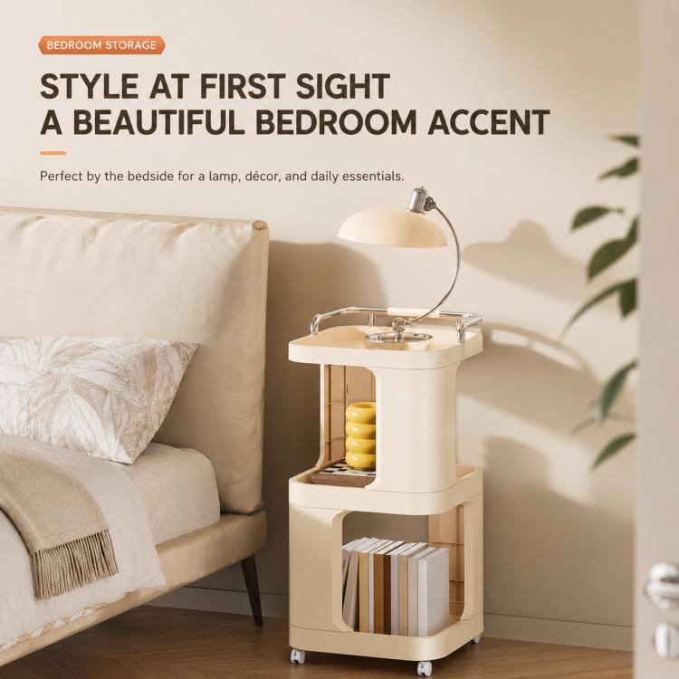 Mobile Side Table with Wheels 3-Tier Rolling Utility Cart Lockable Bedside Nightstand — view 7