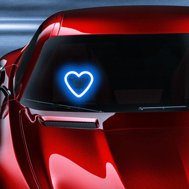 Solar Powered Heart-Shaped Car Ambient Light Smart Modified Neon Light For Vehicle Interior — Blue
