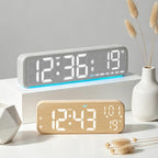 Modern LED Digital Desk Clock with Temperature Date, Silent Alarm Clock with Dual Alarm — 5802 Grey Fabric