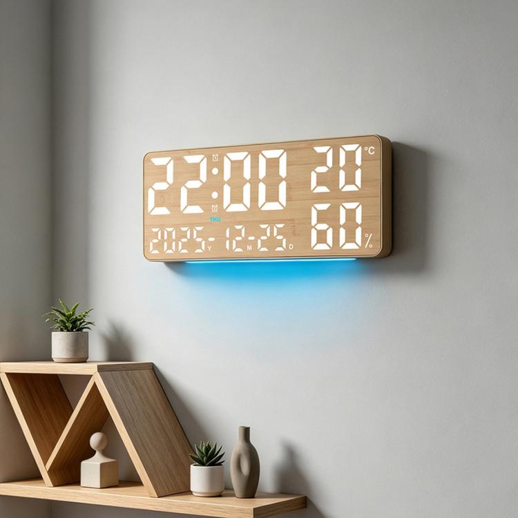 Large Display Digital Wall Clock With Temp Humidity Dual Alarm Desk Clock — GH8071 Fabric Color Changing