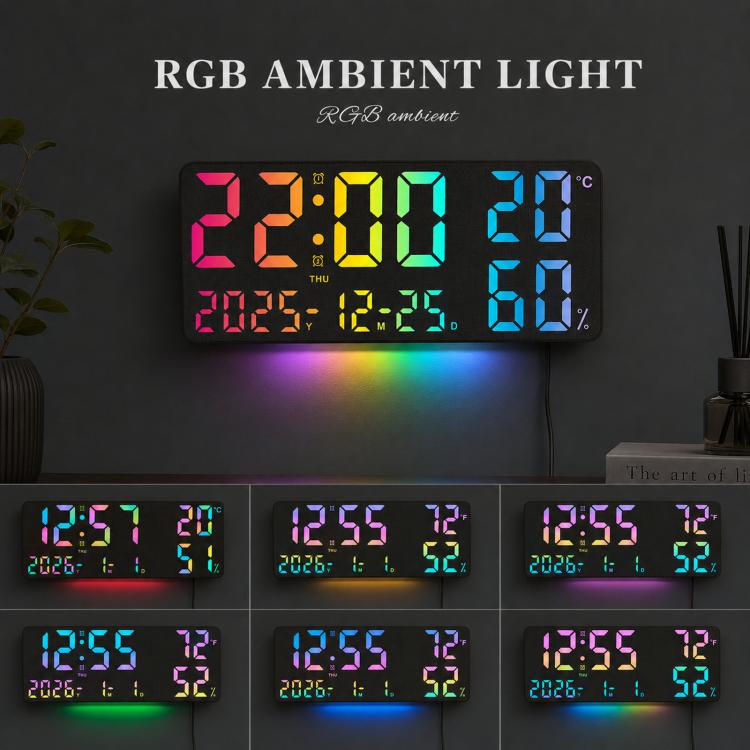 Large Display Digital Wall Clock With Temp Humidity Dual Alarm Desk Clock — view 8