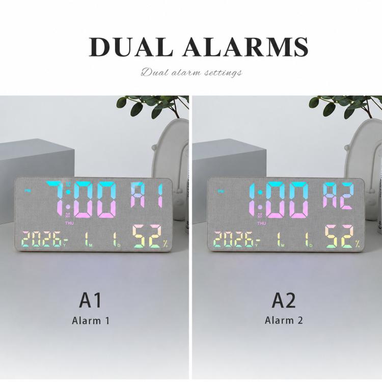 Large Display Digital Wall Clock With Temp Humidity Dual Alarm Desk Clock — view 10