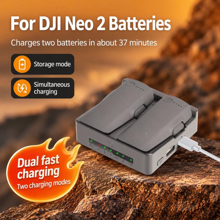 For DJI Neo 2 YX PD 45W Parallel Charger 2-Way Fast Charging Hub with Battery Storage Mode