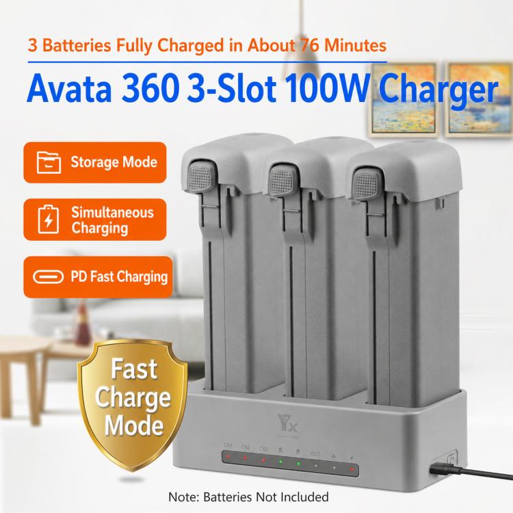 For DJI Avata 360 YX PD 100W Parallel Charger 3-Way Fast Charging Hub With Battery Storage Mode
