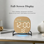 Aesthetic LED Digital Desk Clock Bedside Alarm Clock With Bottom Ambient Light, Countdown Timer, Date And Temperature — 2816 Square Fabric Texture