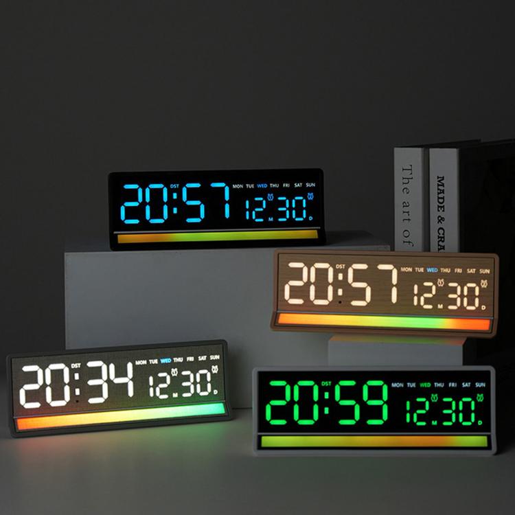 LED Digital Alarm Clock with Sound-Activated RGB Light Large Display with Date/Day/Temperature Support USB Output — 5536 Fabric Texture